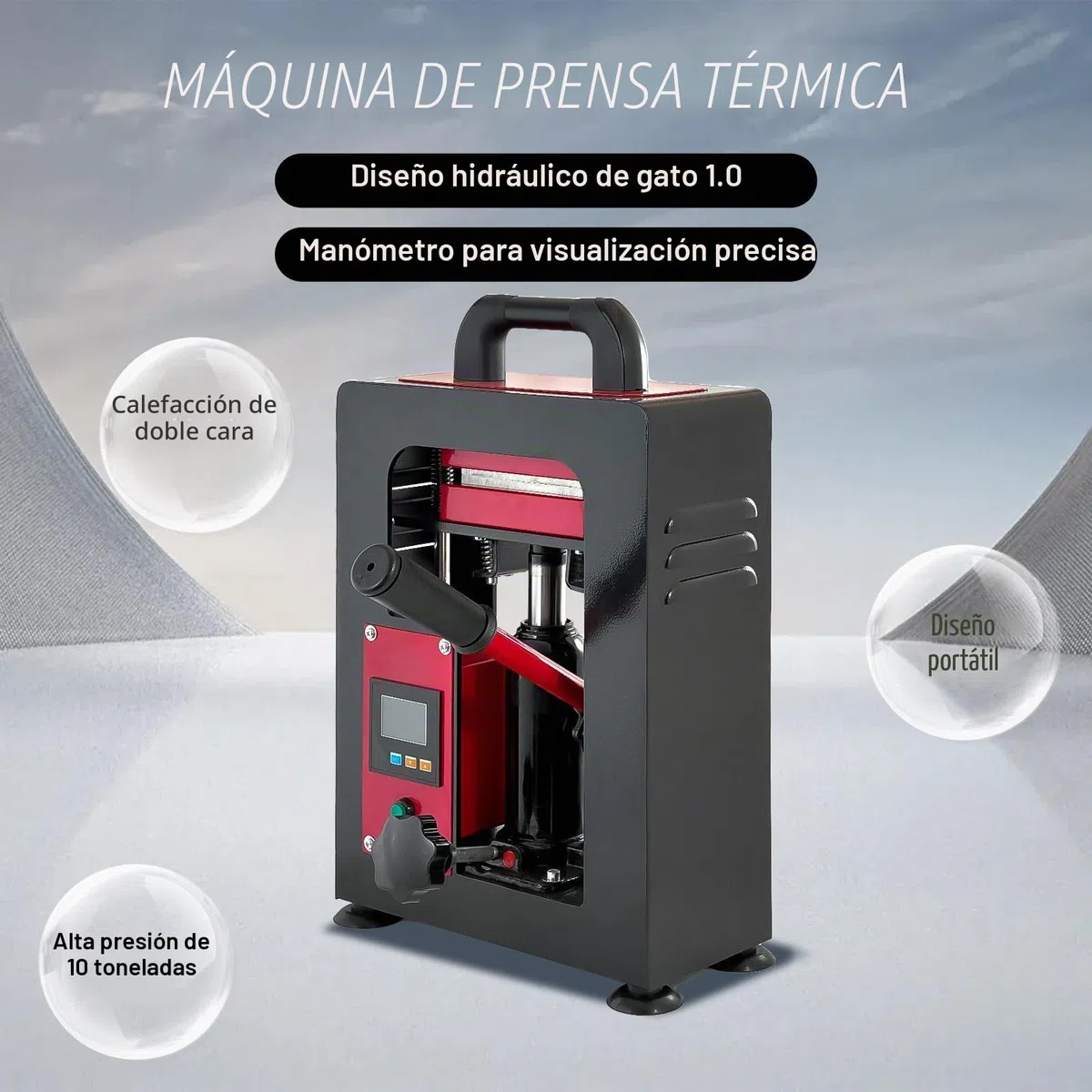 Máquina hidráulica de prensa en caliente, 600W Máquina de prensa de calor hidráulica manual 5 toneladas de presión Extractor de colofonia para bares de café y hogar, rojo