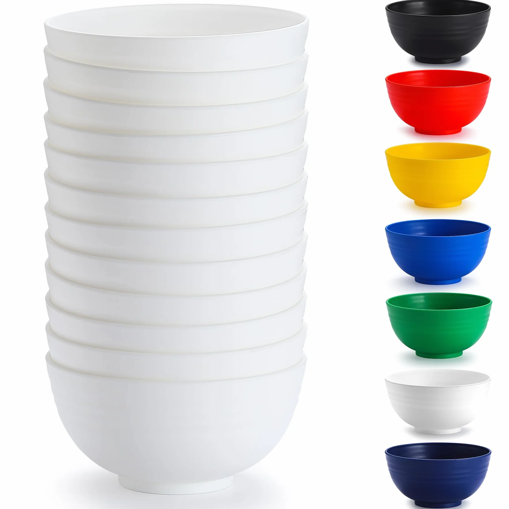 Berglander cuencos de plástico blanco 12 piezas 750ml, cuenco de ramen reutilizable, cuencos de sopa, cuenco de cereales para adultos, niños, hogar, restaurante, jardín, picnic, camping