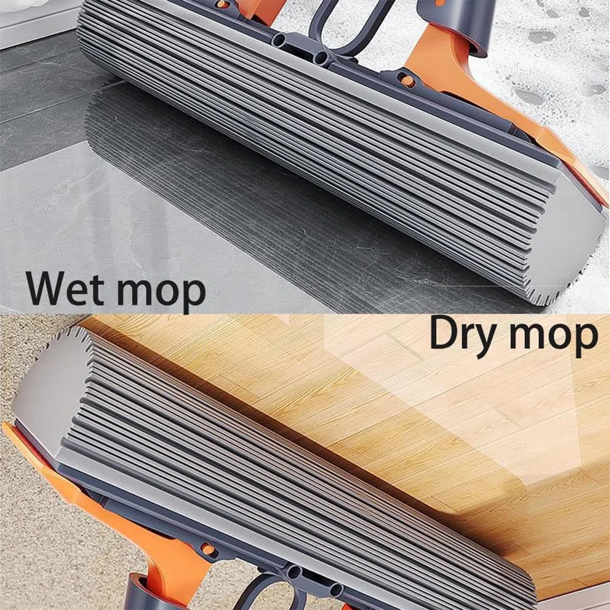 Esponja absorbente, fregona de esponja, fregona de prensa, con 2 esponja PVA absorbente y reutilizable, con mango de acero inoxidable, fregona esponja, fregona para lavar el suelo
