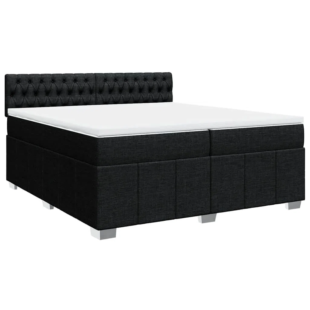 Cama con somier con colchón de 200 x 200 cm en tejido negro, núcleo de muelles ensacados para un agarre óptimo y una transferencia de movimiento reducida, incluye cómodo y transpirable