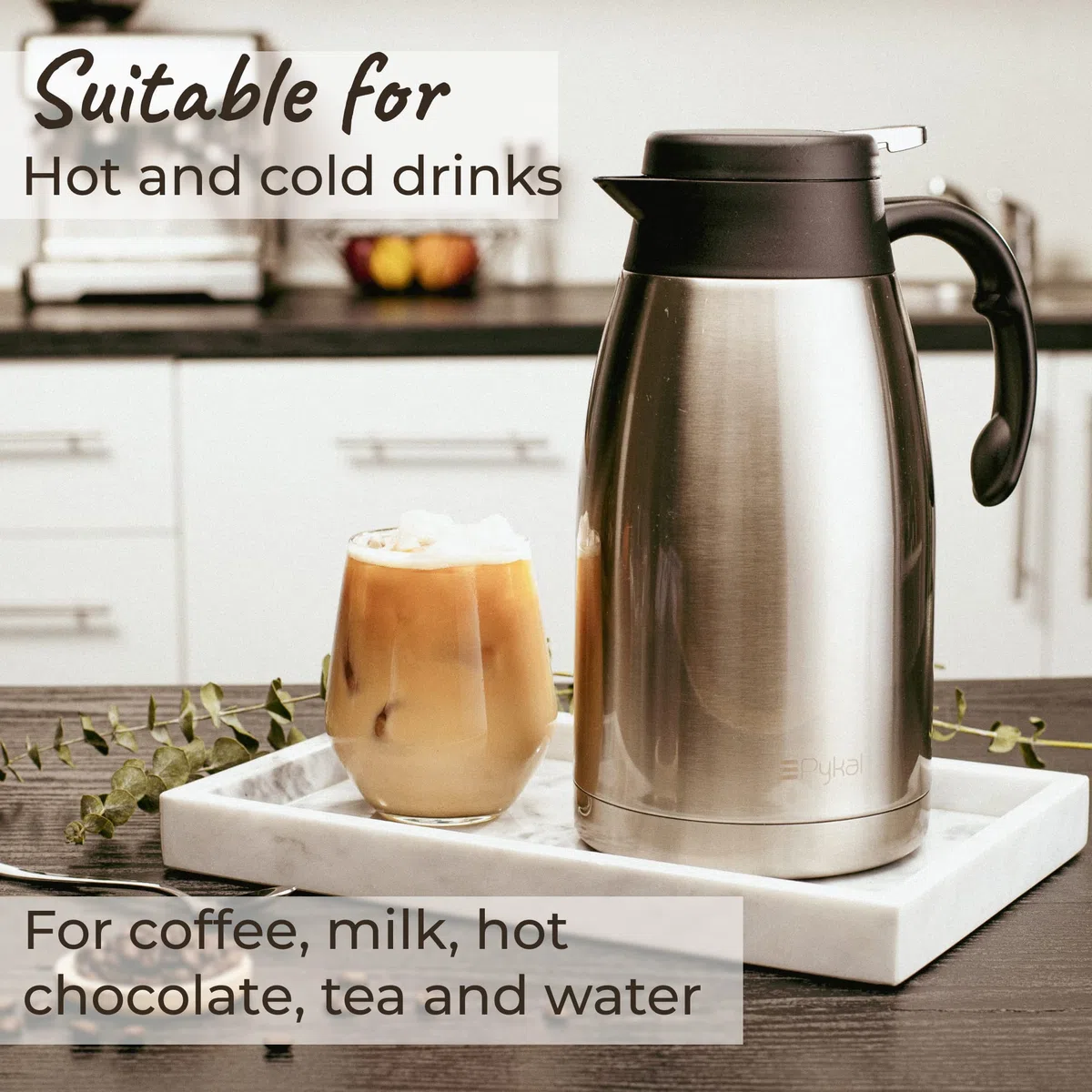 Termo para Cafe - 2 L - Agua Aislada al Vacío 24HR 60C - Jarra Termica Grande de Acero Inoxidable para Mantener tu Bebida Caliente - Cepillo Gratis