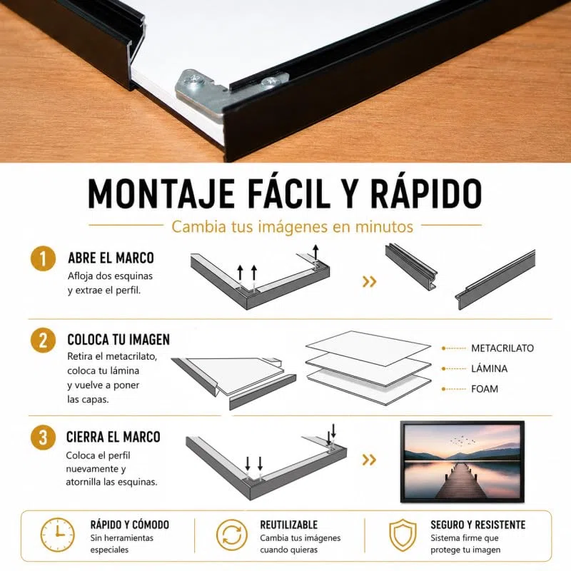 la fabrica del cuadro Marco de Aluminio Blanco Mate 36X98, Moldura Premium | marco para fotos, láminas, púzles. Metacrilato 2 mm, trasera Foam antihumedad, fácil montaje, listo para colgar,.
