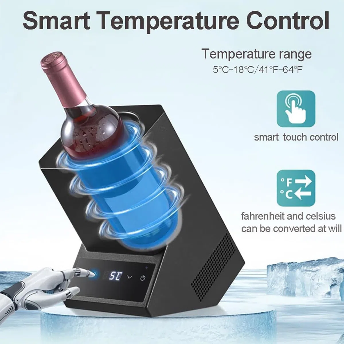 Enfriador de vino eléctrico, enfriador de vino de acero inoxidable para botellas de 750 ml, retención de frío durante 24 horas, se adapta a 3.6 pulgadas de diámetro, cubo de vino ideal para fiestas y