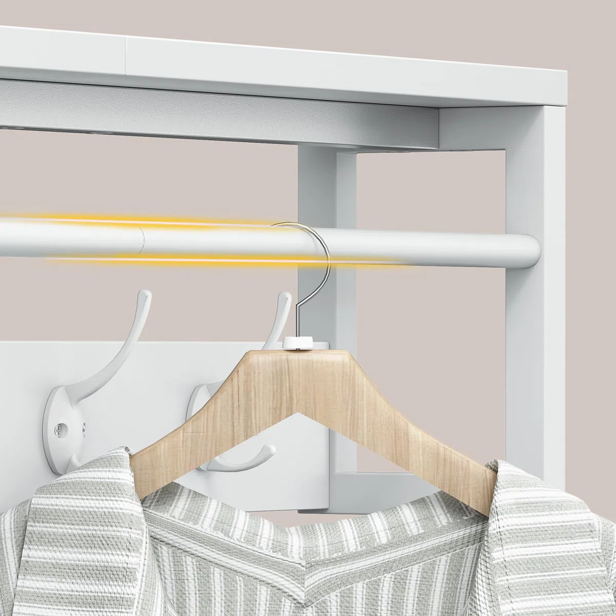 HOOBRO Perchero de Pared con Estante, Perchero Flotante con Barra y 5 Ganchos, Estante Colgante para Paraguas, Sombreros, Bufandas, para Entrada, Pasillo, Sala de Estar, Dormitorio, Blanco EWT78YM01