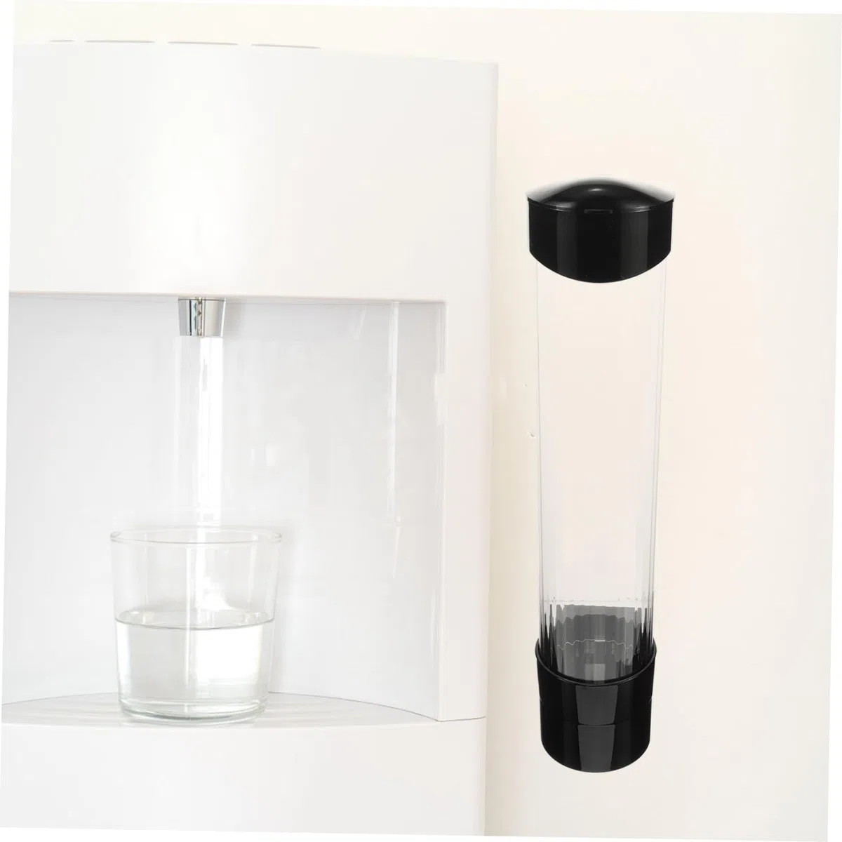 WOONEKY Dispensador de Vasos Desechables Montado Pared Soporte Automático para Tazas Plásticas Dispensador Individual Preciso para Oficina y Máquina de Agua Color Negro Elegante