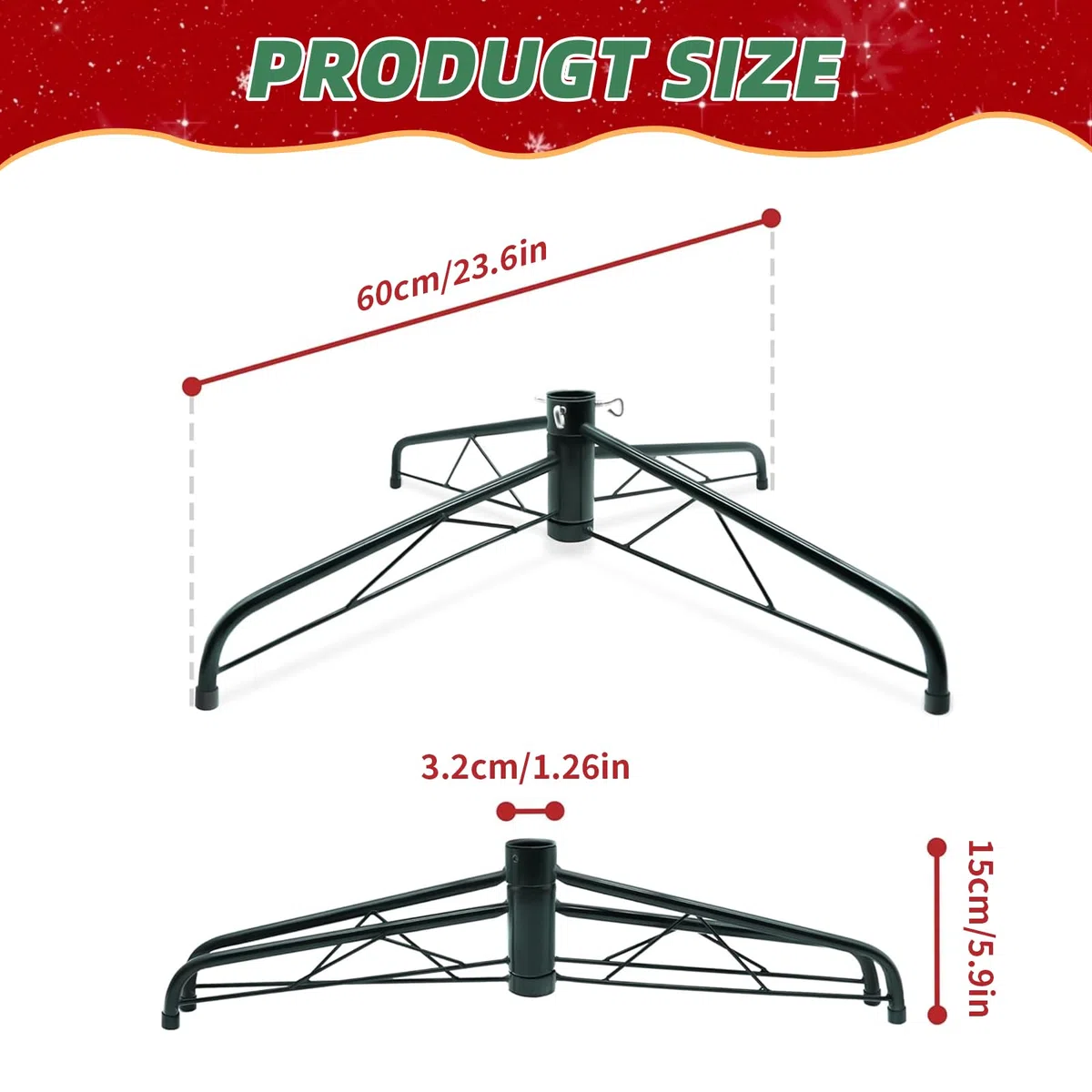 Soporte de base para árbol de Navidad, 60 cm, soporte de metal para árbol de Navidad de 4, 5, 6 y 7 pies (60 unidades)