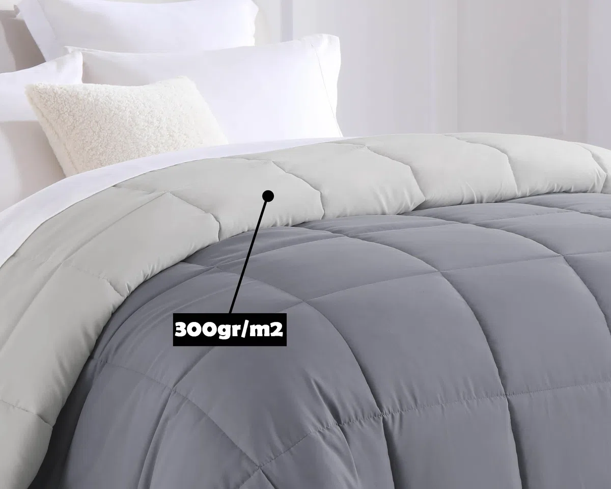 HOMEYA - Edredón de Fibra 300gr/m2 - Edredón Cama 150, Edredón Bicolor Reversible 240x220cm, Relleno Nordico 100% Poliester, Gris/Gris Claro