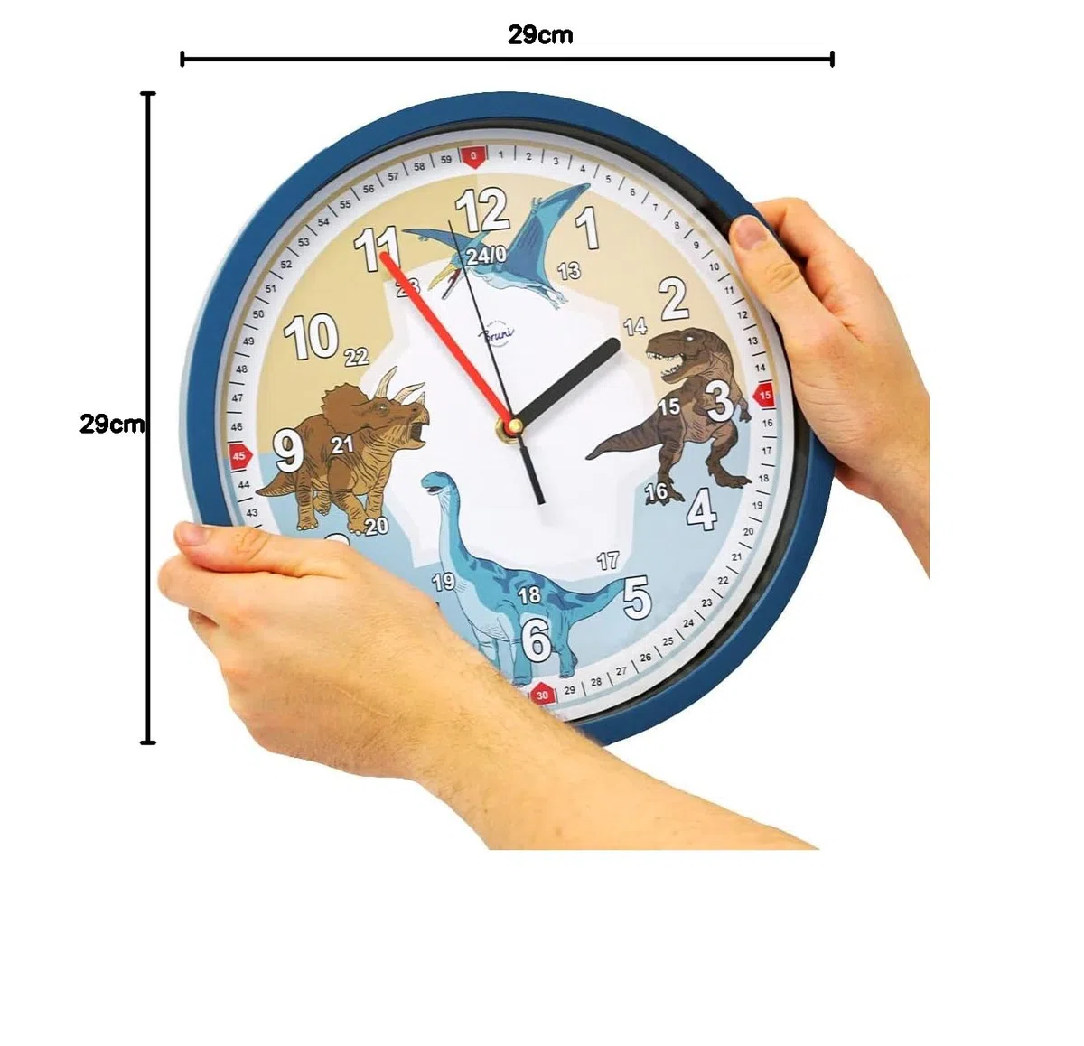 Bruni Reloj de pared infantil con diseño de dinosaurios, para niños y niñas, sin ruido de tictac, silencioso