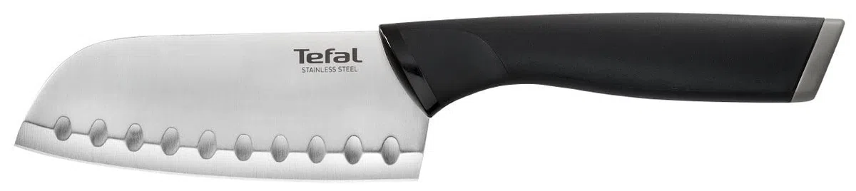 Tefal Santoku Comfort - Cuchillo de 12 cm de acero inoxidable con mango ergonómico, color negro