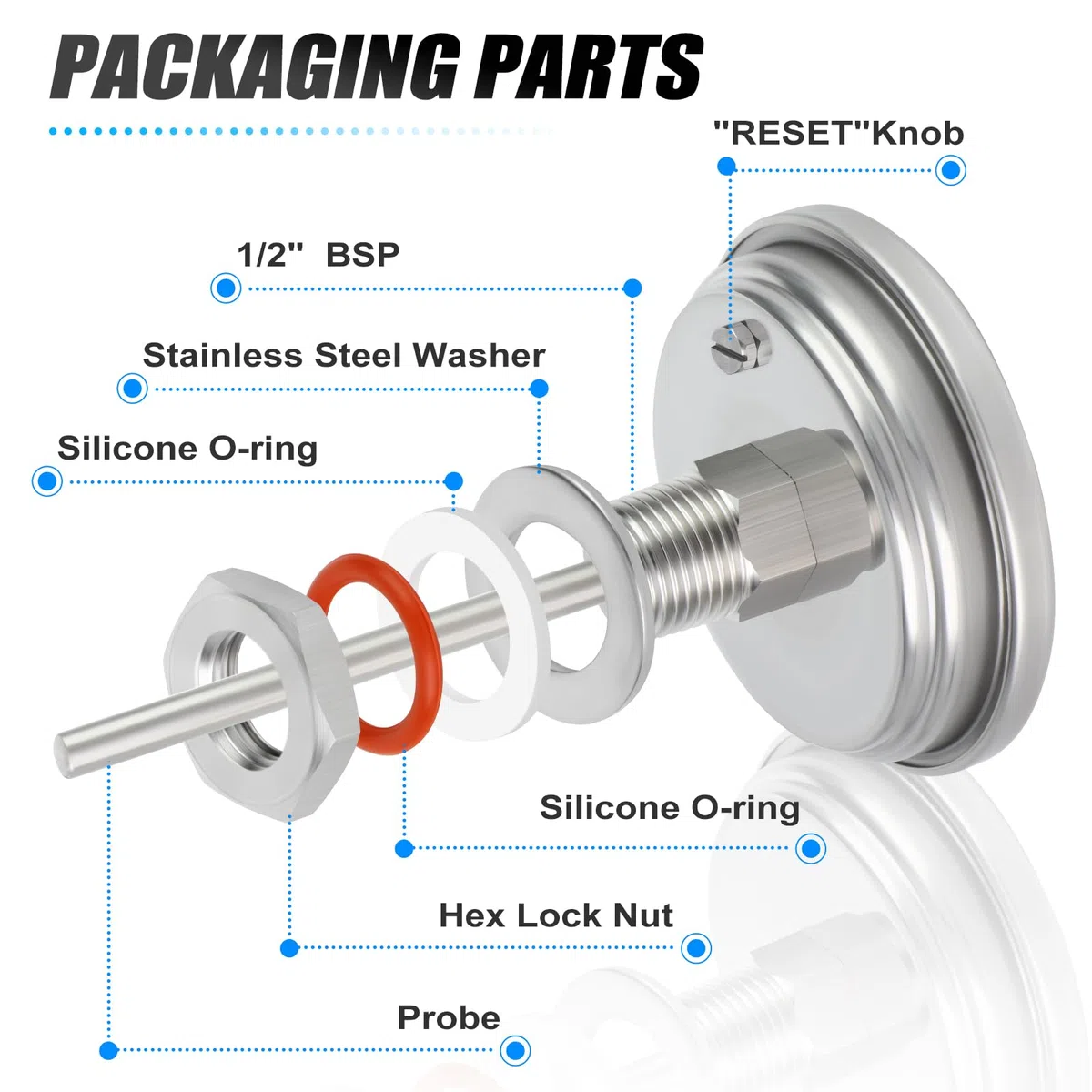 MEANLIN MEASURE 1/2" BSP Termómetro bimetálico para agua caliente,calderas y tuberías,esfera de 3.3",vástago de acero inoxidable de 3",rango de temperatura de -10 a 100℃/0 a 220℉, precisión del 2%