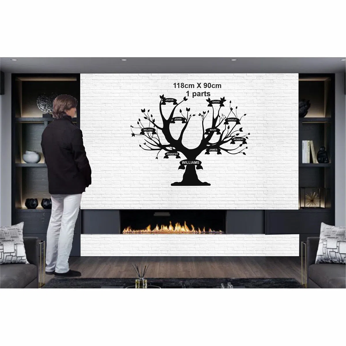 Decoración de pared de metal, álbum de árbol familiar, decoración de sala de estar, letrero de pared, arte de pared de metal, decoración de interiores, colgantes de interior y exterior (200 x 153 cm)
