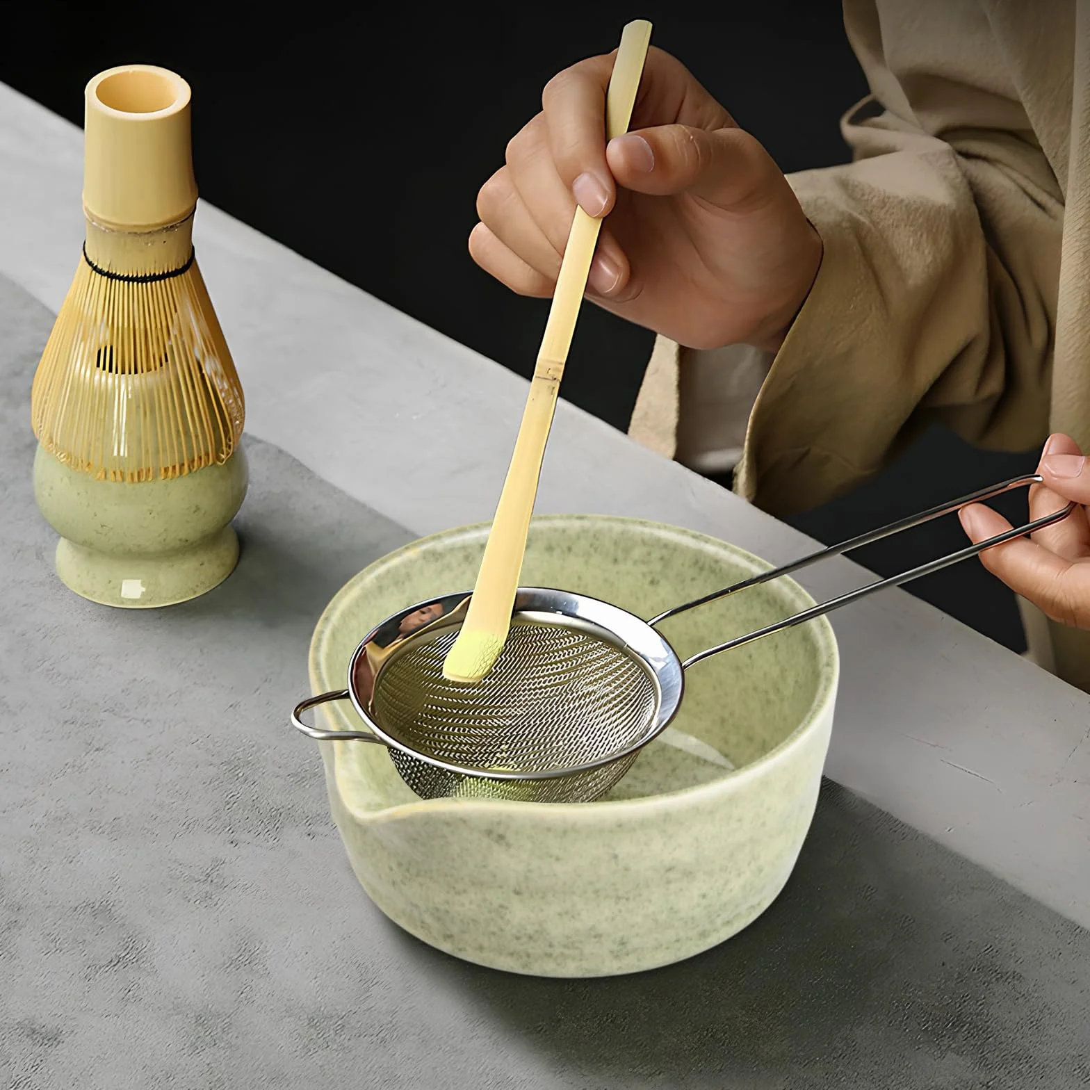 Matcha Kit 5 Pack Matcha Set Completo Batidor de Bambú Cuchara de Té Porta Chasen Cuenco de Matcha de Cerámica Utensilios te Matcha Kit Japones Accesorios Juego de té Matcha para Ceremonia (Rosa)