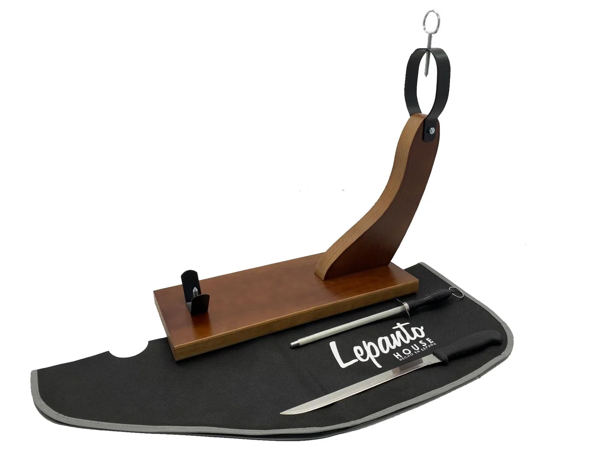 FERRETERIA LEPANTO Jamonero HuelvaEco, Soporte jamonero para Jamones y Paletillas, Jamonera de Uso Domestico y Restaurantes (Set Negro)