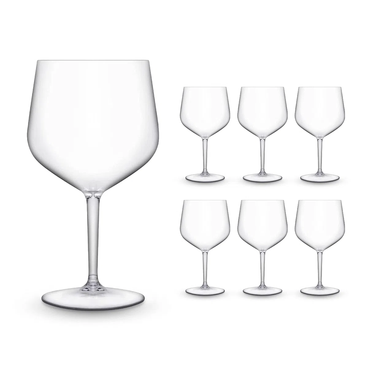 BRYNA - Set 6 Piezas Vasos GIN 75 cl de Policarbonato (Plástico Rígido), 100% Diseño Italiano, Vasos Irrompibles, Copas de Vino Reutilizables y Lavables, Transparente