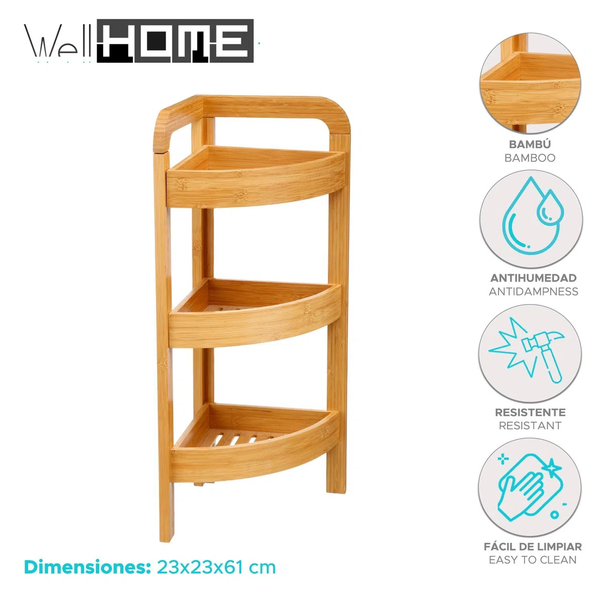 Well Home MOBILIARIO & DECORACIÓN Estantería esquinera de bambú 3 Niveles