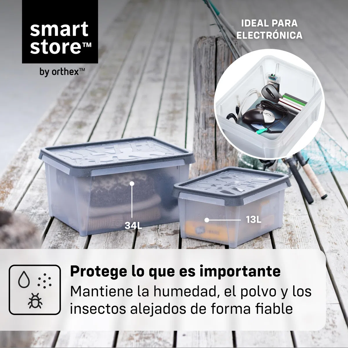 SmartStore Caja Almacenaje con Tapa 55 L I Pack 4 Cajas Apilables I 60 x 40 x 35 cm I Impermeable, Antipolvo I Garaje, Trastero, Sótano I Apta Alimentos I Made in Sweden 10 Años
