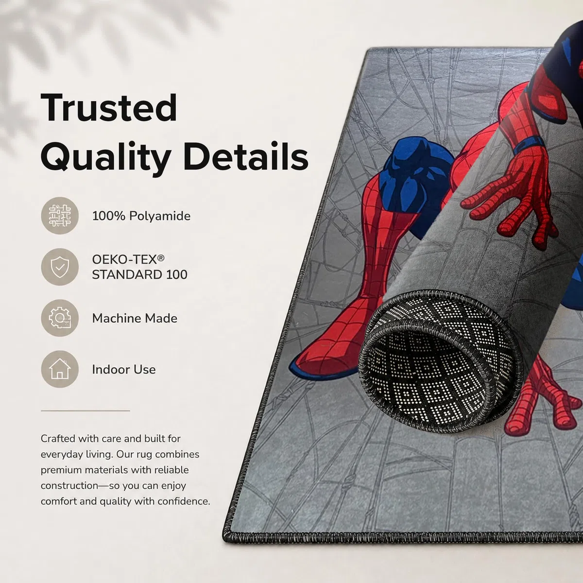 Disney Alfombra para niños con licencia oficial para niños, para habitación de niños, sala de juegos, antideslizante y lavable a máquina, alfombra de Disney Spiderman, 80 x 120 cm
