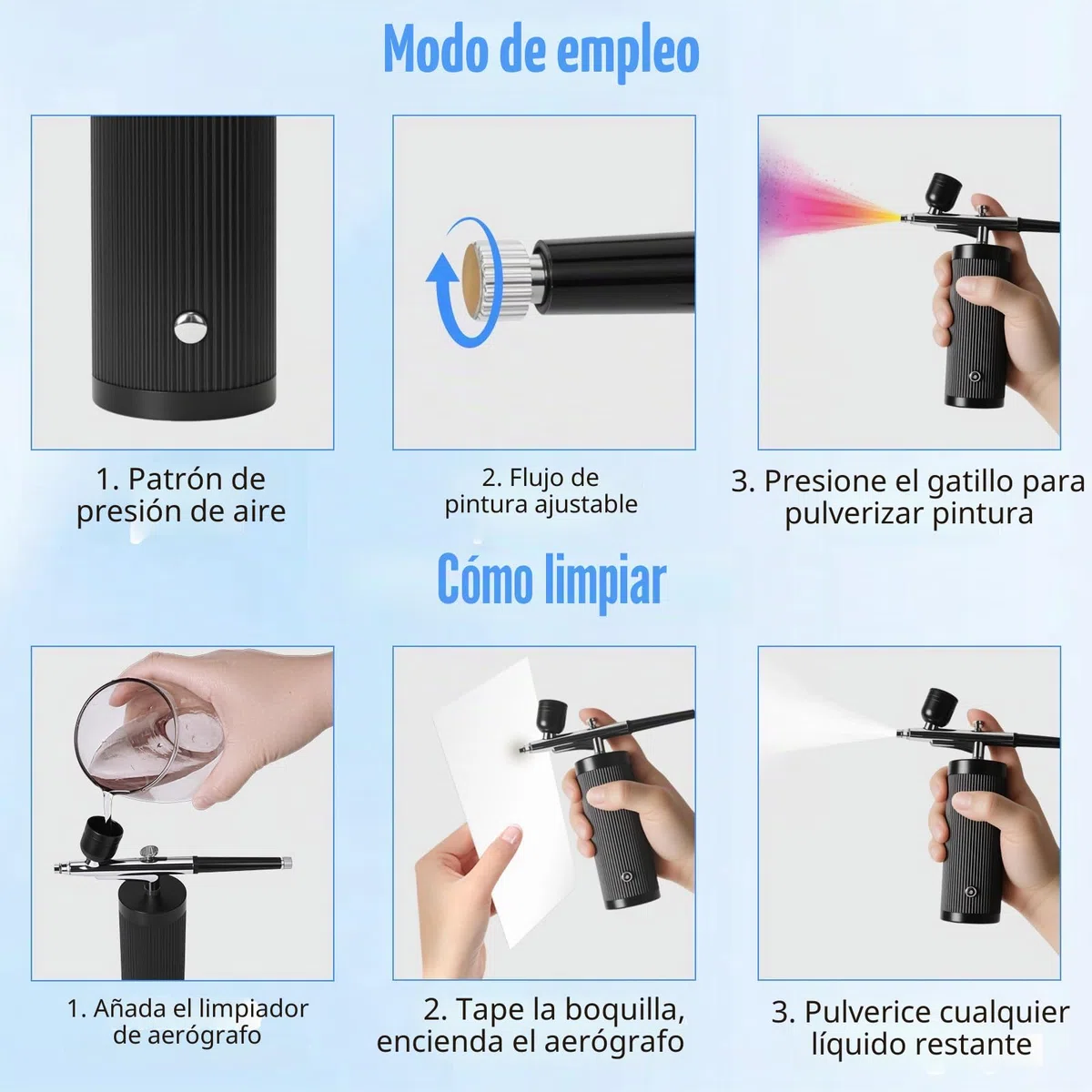 Kit de Aerógrafo con Compresor, Recargable Portátil Inalámbrico Compresor Aerografo, Boquilla de 0.3mm, para Pintura, Uñas, Maquillaje, Arte, Tatuaje, Decoración de Pasteles