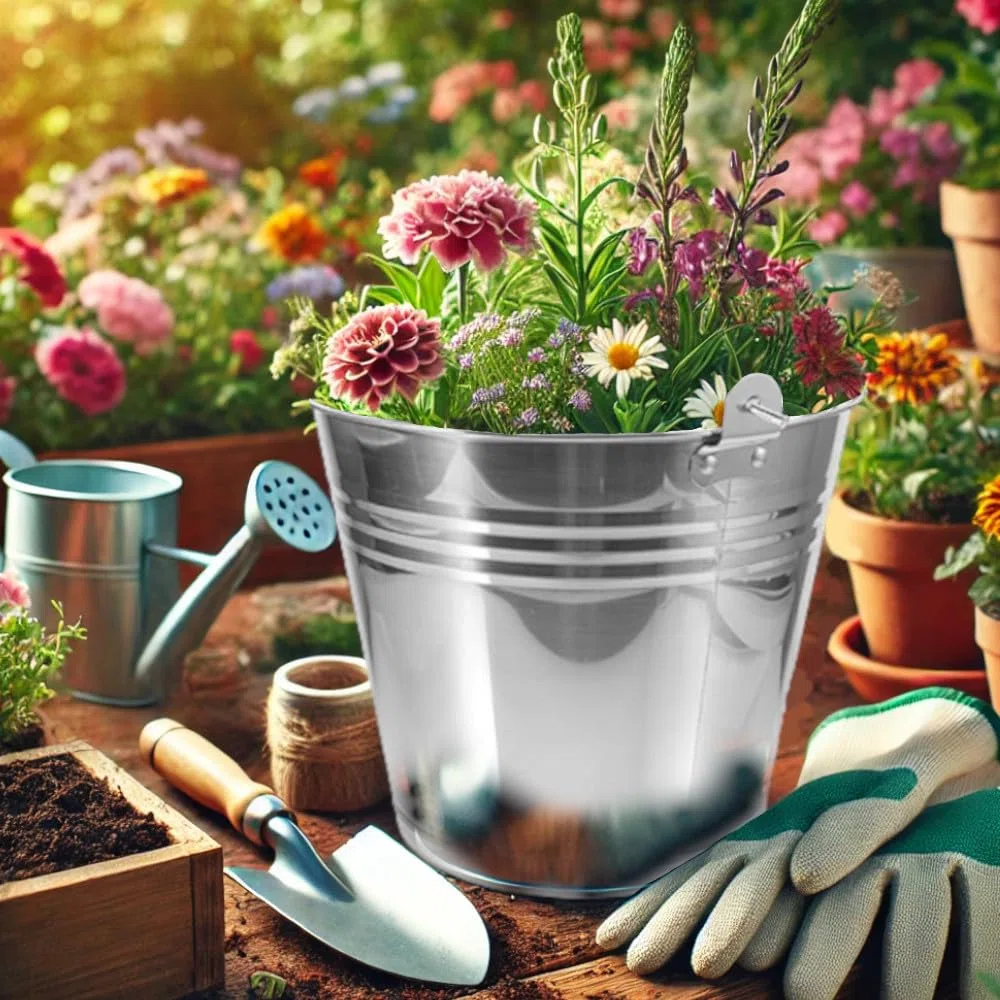 Cubo Acero Inoxidable de 12L, Balde Metal Multiuso, Ideal para Jardinería, Barreño para Agua, Hogar, Líquidos, Abono y Mortero (12 litros)