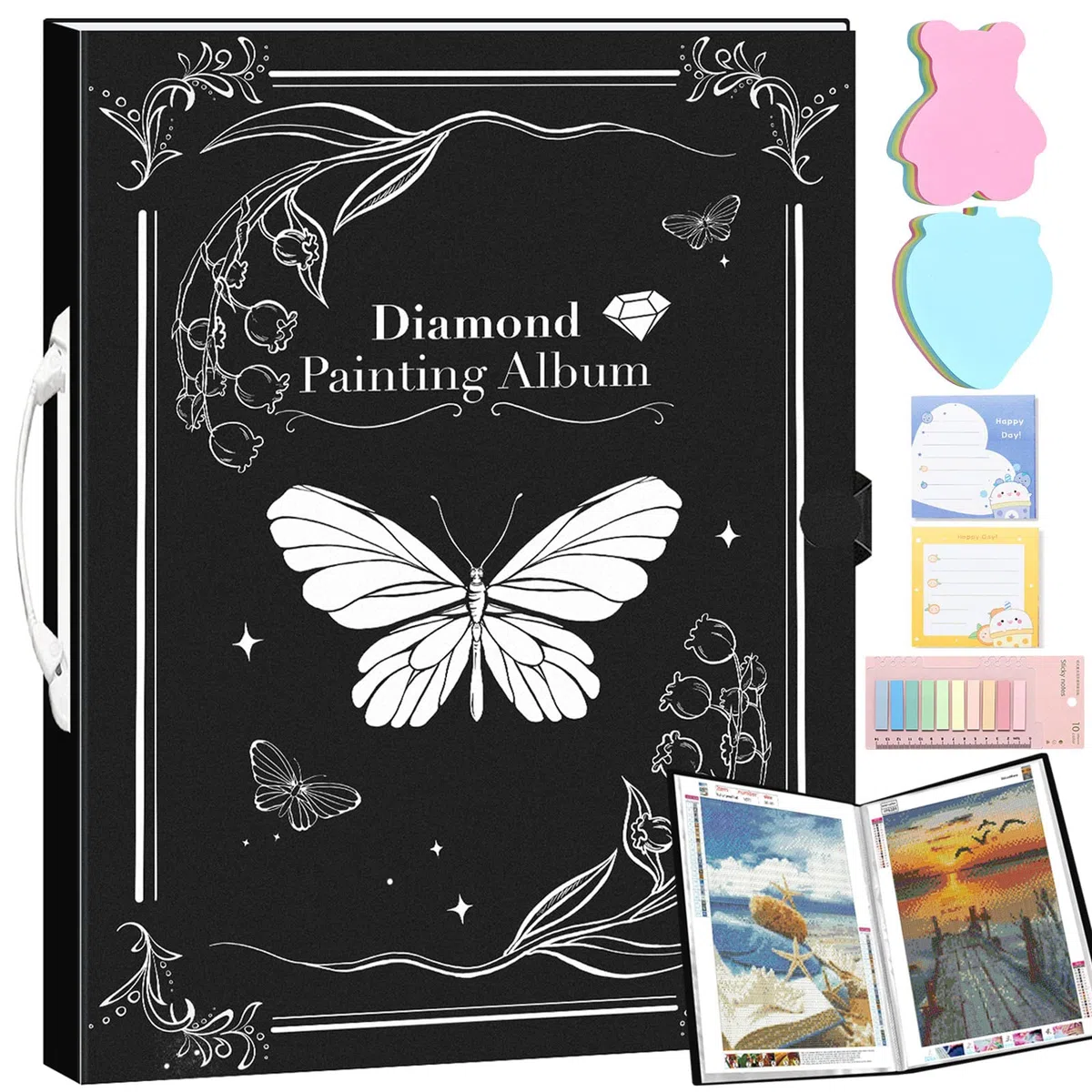 Diamond Painting Álbum de Fotos,Álbum de Fotos de Diamond Painting,Carpeta de Cartera de Arte de Diamantes con 30 Protectores de Bolsillo Puede Contener 60 imágenes(Negro)