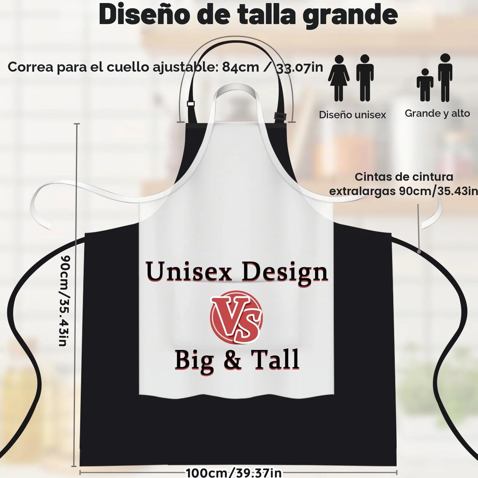 4 Piezas Tamaño grande Delantales, Negro Chef Delantal Impermeable con 2 Bolsillos Ajustable, Delantal de Cocina para Hombres y Mujeres, Cocinar, Restaurante, Café, Hornear