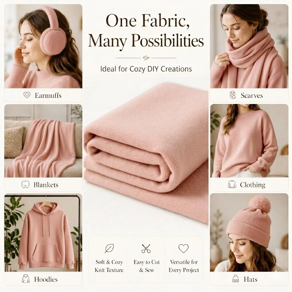 Soimoi Tela de felpa de algodón, 142 cm de ancho, 350 g/m², tacto suave, transpirable, lavable a máquina. Tejido de punto para sudaderas con capucha, sudaderas, mantas, bufandas, gorros