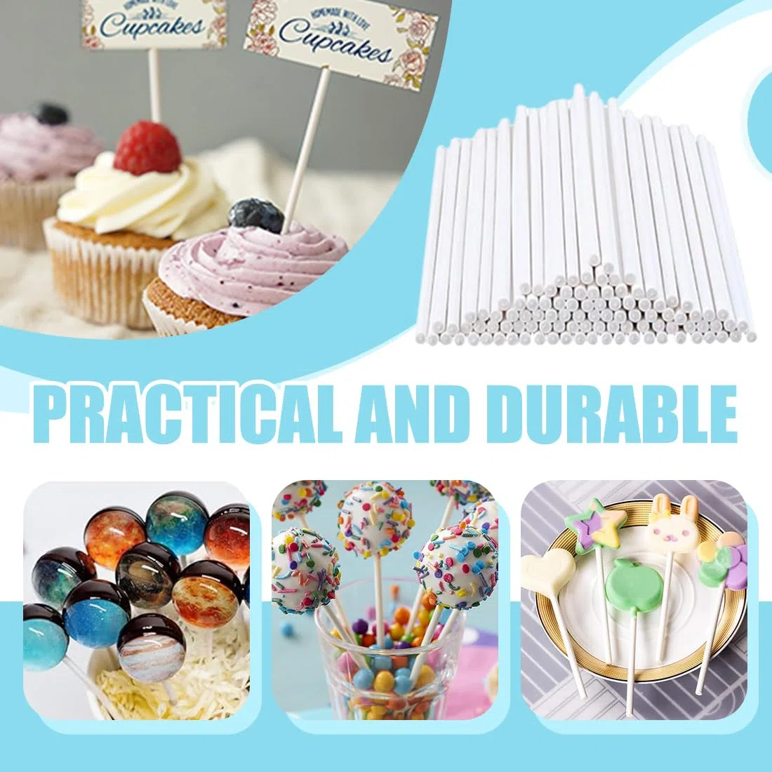 200 Piezas Palitos Para Piruletas Palos Para Cake Pops Divertidas Palos Para Piruletas Palillos De Papel Para Cake Pops Para Cumpleaños Bodas Baby Showers Fiestas Infantiles 100 * 3Mm