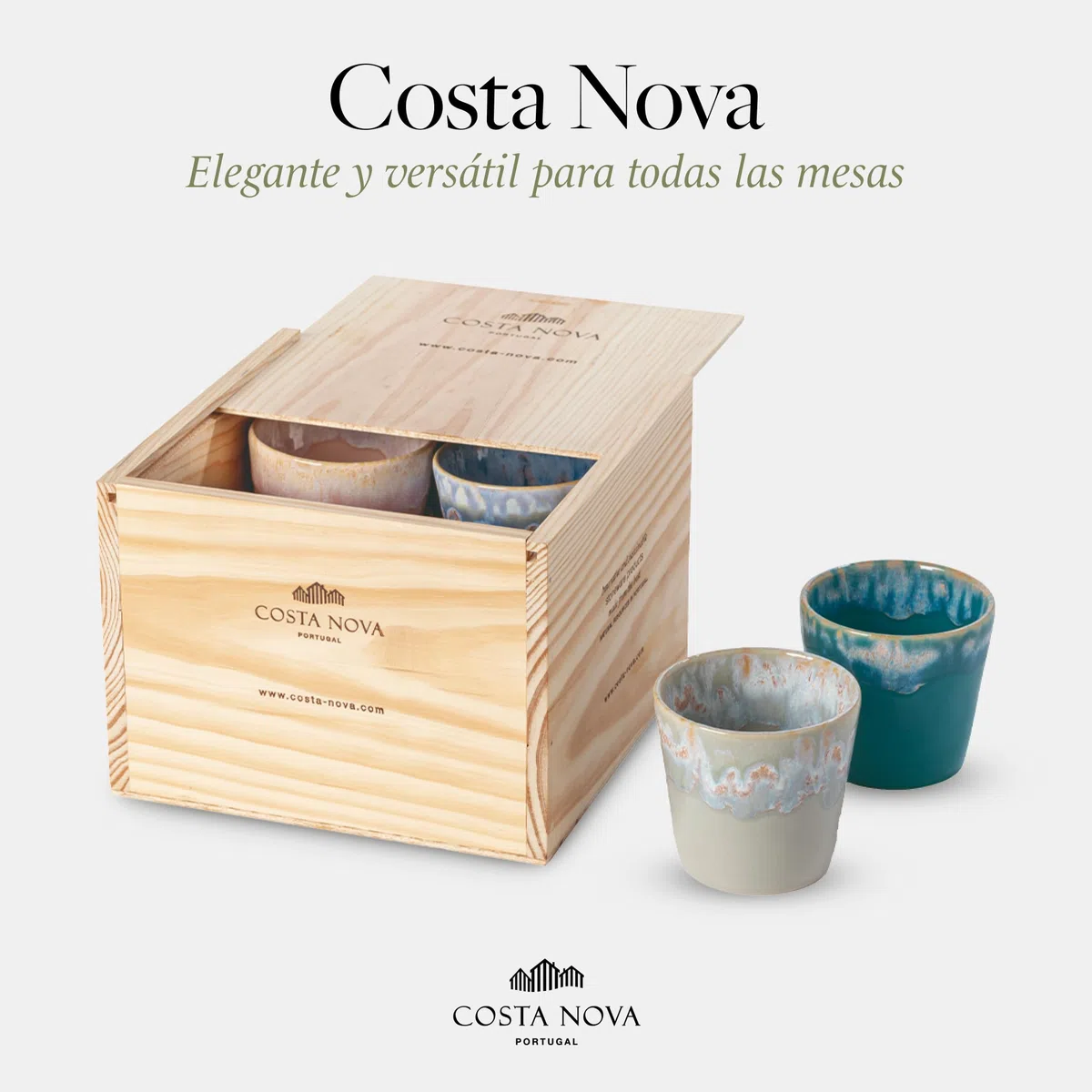 Costa Nova caja regalo Grespresso: 8 tazas de expreso de gres fino con esmalte reactivo, apilables, acabadas a mano, en elegante caja de madera, aptas para lavavajillas, multicolor, ⌀ 6,5 cm
