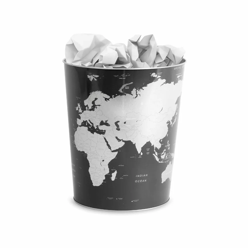 Balvi Papelera Globe Color Gris diseño Mapa Mundo Lata 26x22x17,7 cm