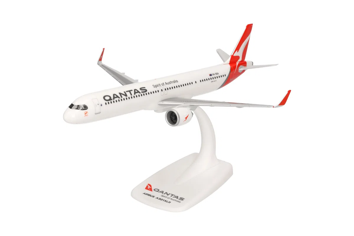 Herpa Miniatura del avión Qantas Airbus A321XLR - Snap-Fit, Escala 1/200, Modelo prefabricado, maqueta de colección, modelismo, avión con Soporte, Figura plástico