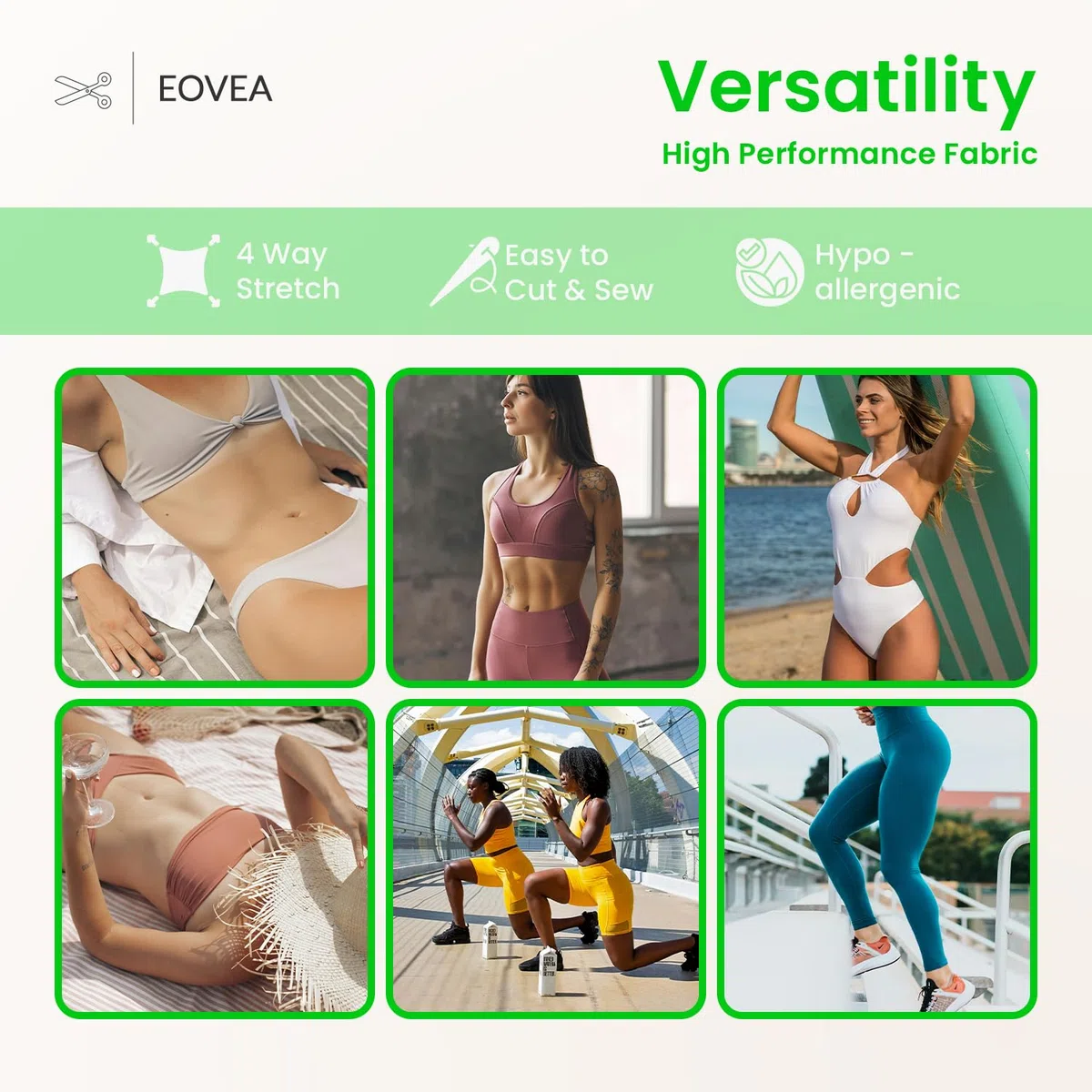 EOVEA - Tela de nailon y elastano por yarda – 230 g/m² – Tela elástica en 4 direcciones – 58/60 pulgadas (150 cm) de ancho, ropa deportiva, ropa deportiva, ropa de baile, ropa de yoga y traje de baño