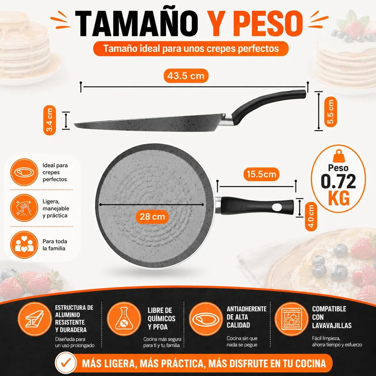 TEHORNEO Crepera, Crepera Sarten 28 cm Antiadherente Induccion, Sarten Crepes Induccion, Sarten Crepes, Budares para Arepas, Sartén Tortitas, Sartén Crepes, Crepe Pan, Crepeira, Sartén para Filloas