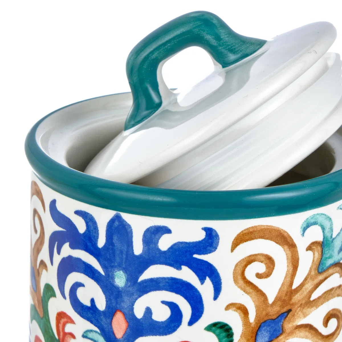 Baroni Home Bote de Cerámica Decorado para Galletas, Recipiente de Cocina con Tapa Hermética para Conservar el Aroma, Portacebollas en Polvo de Calidad, Línea Capri, 13x13x20 cm