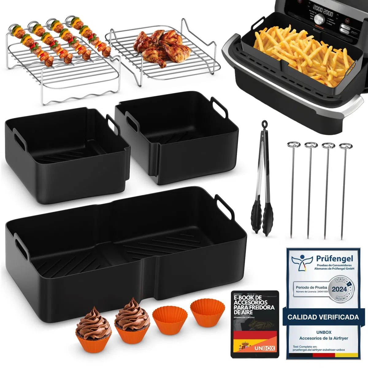 UNBOX 15 Piezas Accesorios para Freidora Cosori Dual Blaze 10 Litros - Molde Silicona Freidora de Aire para Ninja Flexdrawer AF500EU 10,4L, Cosori Dual Blaze TwinFry 10L