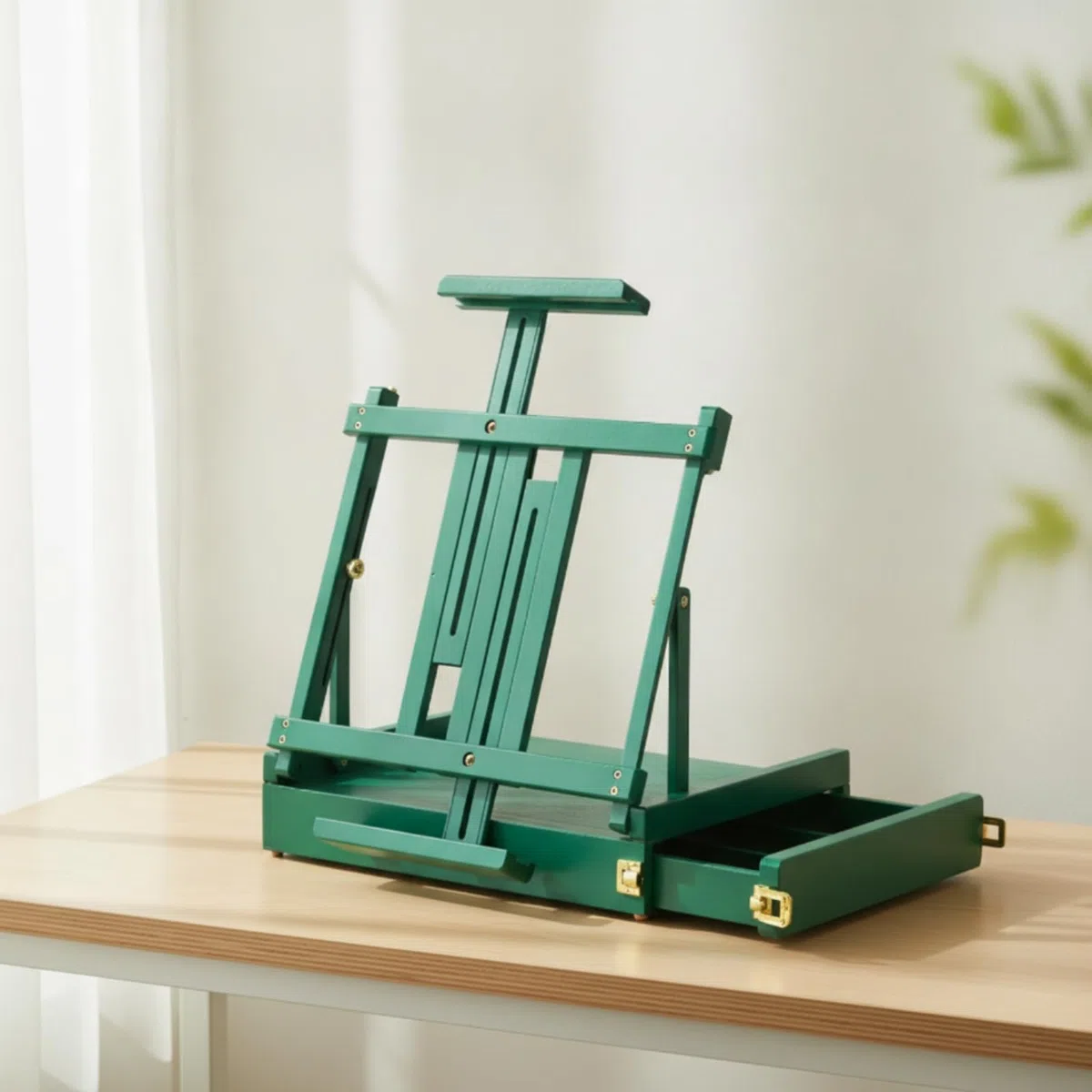 Caballete Maletín Portátil Caballete Mesa con Cajón Resistente Atril para Pintores, Color Madera Original