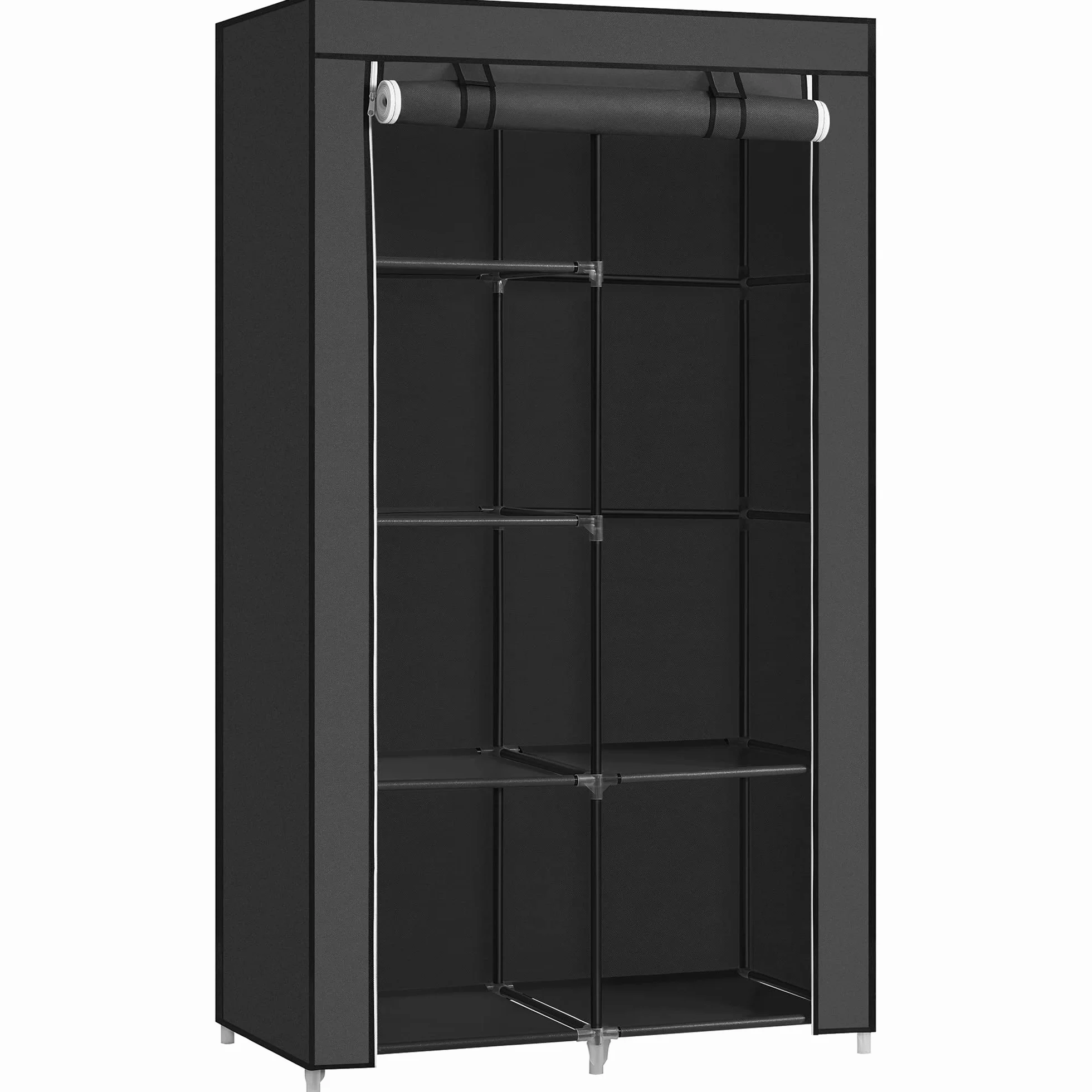 SONGMICS Armario de Tela, Armario de Ropa, con 1 Barra Colgante, 6 Estantes, Tela no Tejida, Marco de Metal, 45 x 88 x 168 cm, para Dormitorio, Pasillo, Negro RYG84H
