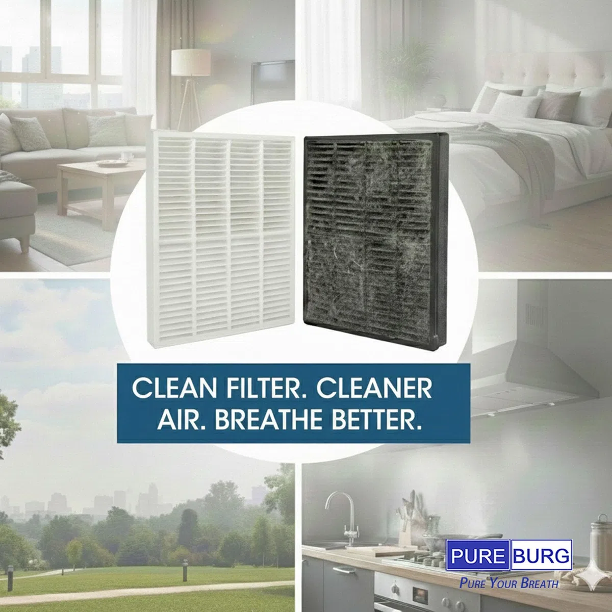 PUREBURG Filtro de repuesto compatible con purificador de aire AROEVE JH12 JH01A, paquete de 2 unidades H13 True HEPA carbón activado de 3 etapas de filtración de aire, purificación de polvo, VOCs