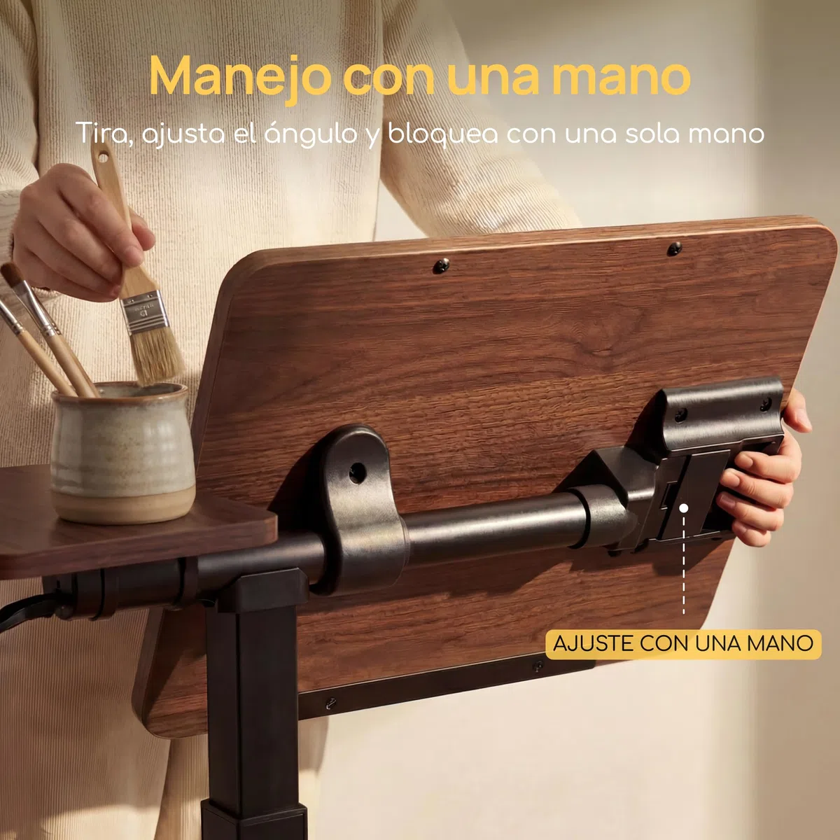 Viviendo Mesa Auxiliar para Cama con Ruedas, Marrón, Regulable en Altura 68–108 cm con Pistón de Gas, Mesa para Ordenador Portátil con Tablero Inclinable, para Cama, Sofá y Oficina, 70 x 40 cm