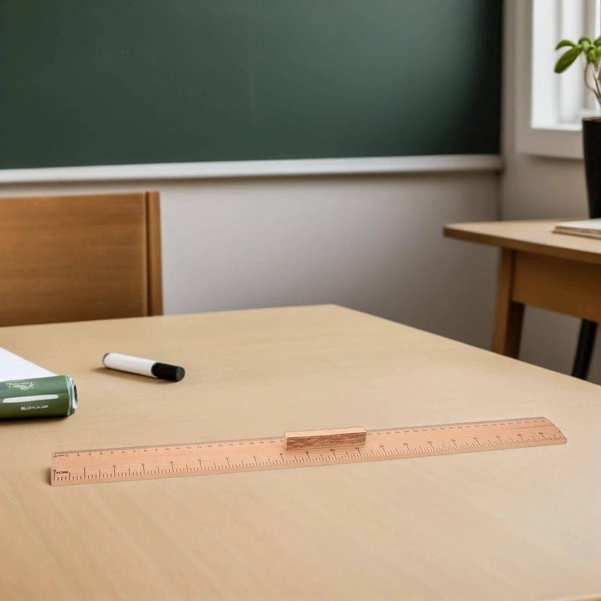 Regla Recta y Escuadra de Madera 50 CM 2 Piezas Herramienta de Medición para Estudiantes en Dibujo y Costura