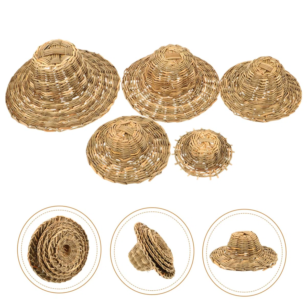 SHOWERORO 5 Mini Sombreros de pequeños Sombreros para Manualidades, Mini Sombreros Tejidos como decoración y Adorno para Mesa, Manualidades, Sombrero Tejido decoración