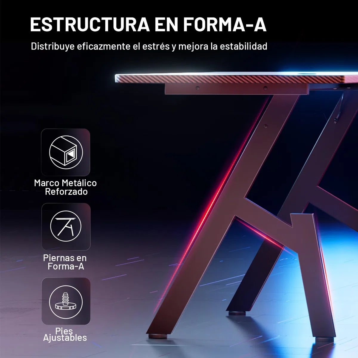 HLFURNIEU Mesa Gaming 120 x 60 cm, Escritorio Gaming Ergonómica, Mesa Gamer de Fibra de Carbono, Mesa para Ordenador con Portavasos y Gancho para Auriculares, Negro