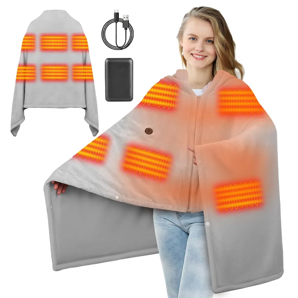 Manta eléctrica, manta eléctrica inalámbrica con batería de 10000 mAh, manta eléctrica portátil con franela suave (gris) ll, cojín térmico para espalda, cuello y hombros (gris A)
