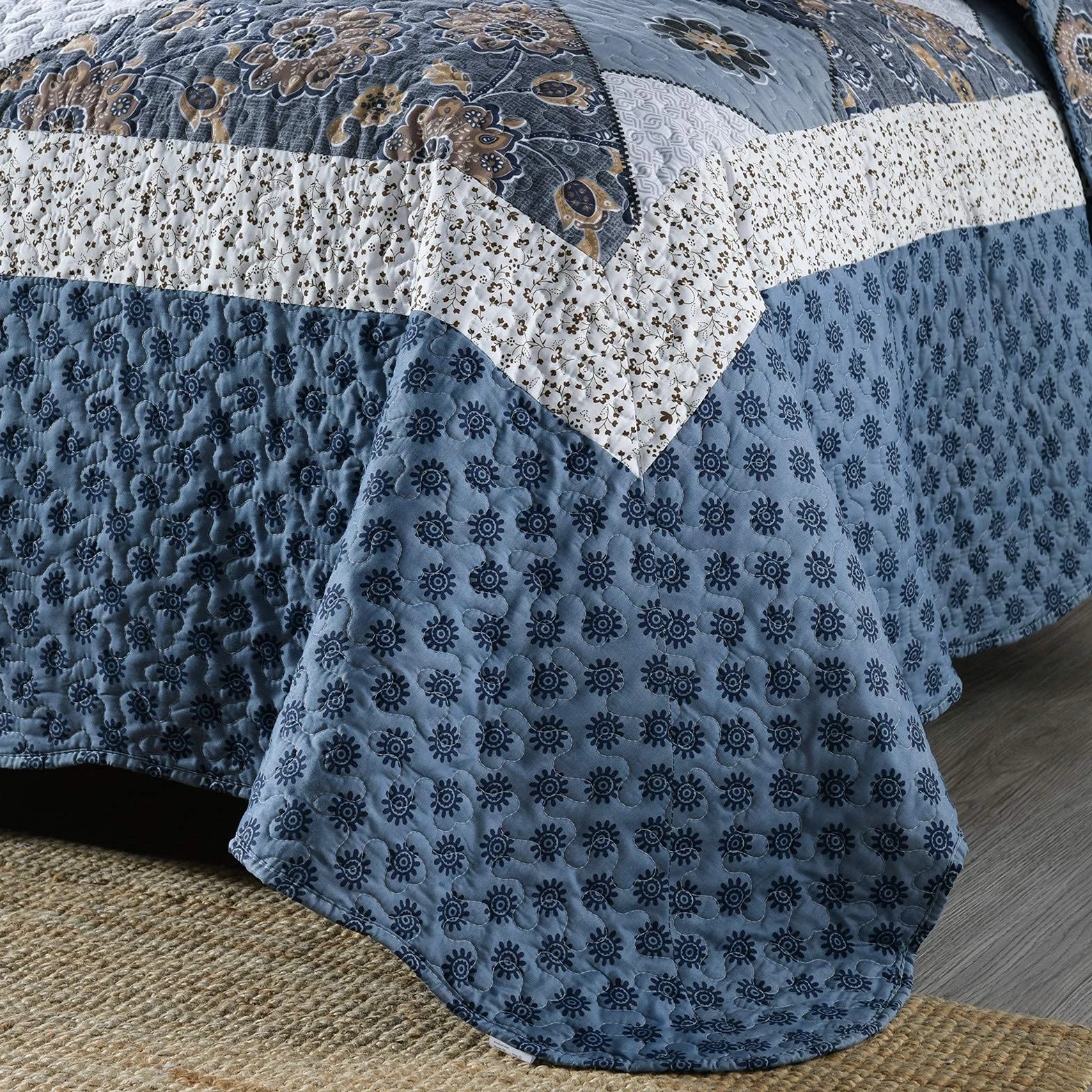 Qucover Cubrecama Patchwork para Cama 150 180,Colcha nordica bouti de piqué,Manta con Fundas de Almohada,Retazos Reversible para Matrimonio Verano King Size (Patchwork Azul, 230x250cm+50x70cm*2)