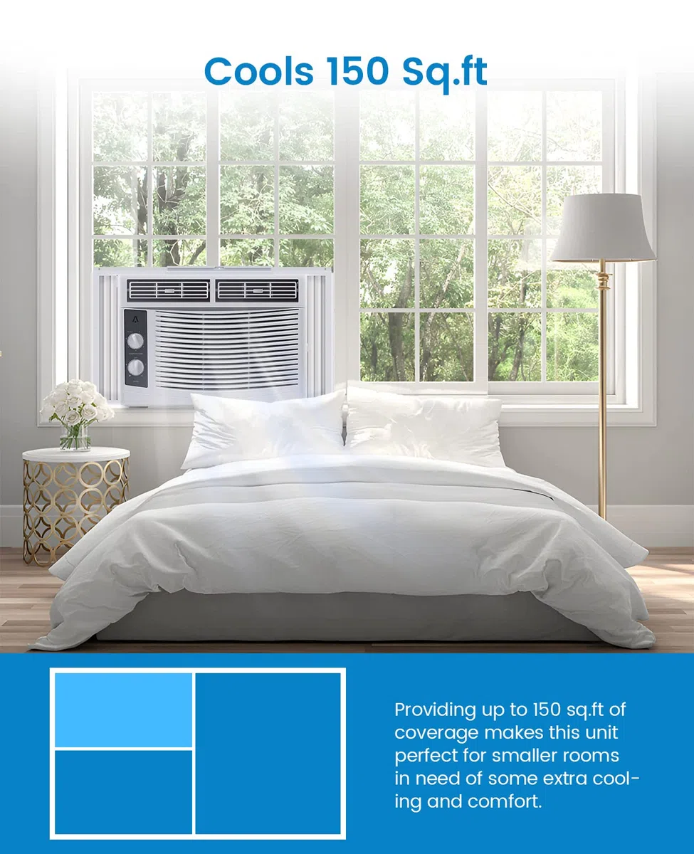Smart 6000 BTU WiFi ventana aire acondicionado ventana AC unidad con control remoto y función de temporizador de control de aplicación y kit de fácil instalación para habitaciones de hasta 350