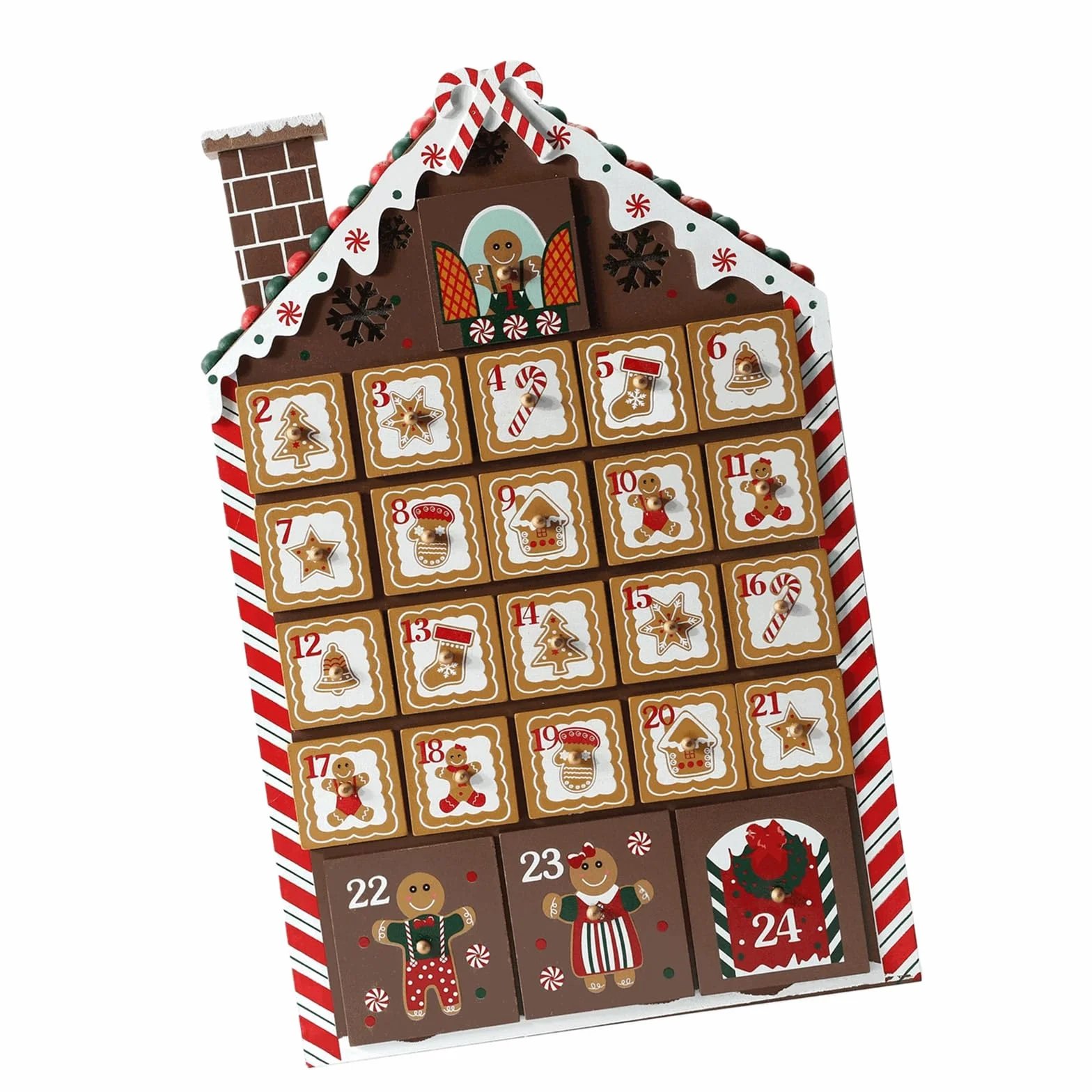 Calendario de Adviento de madera para dulces, joyería, forma de casa, calendario de Adviento de Navidad para niños y adultos, regalo sorpresas, decoración de casa de pastel de jengibre