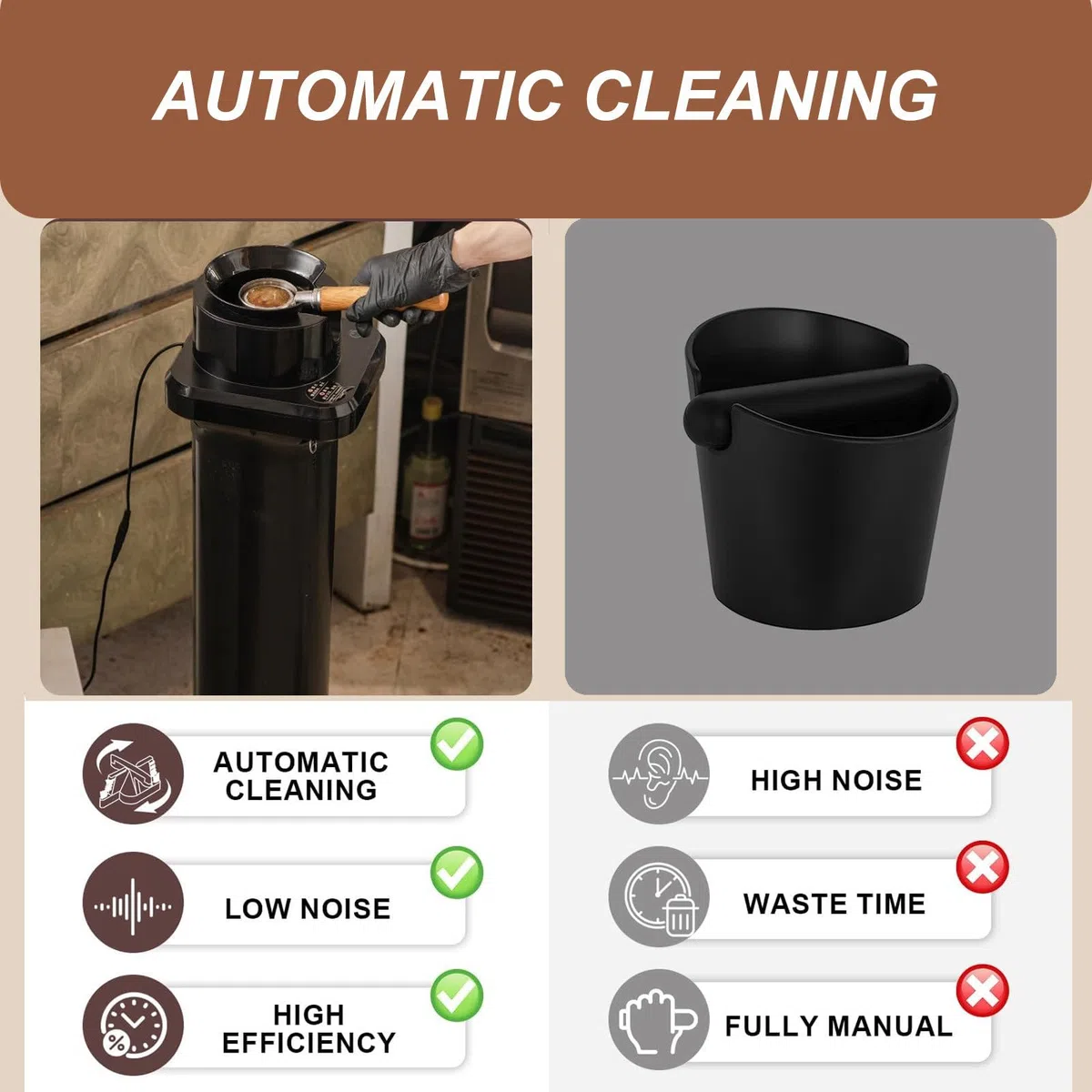 Limpiador De Portafiltros De Café De Escritorio, Revestimiento ExtraíBle, Mango De InduccióN con Arranque AutomáTico, Limpia Los Posos De Café En 3 Segundos, con 3 Cabezales De Limpieza
