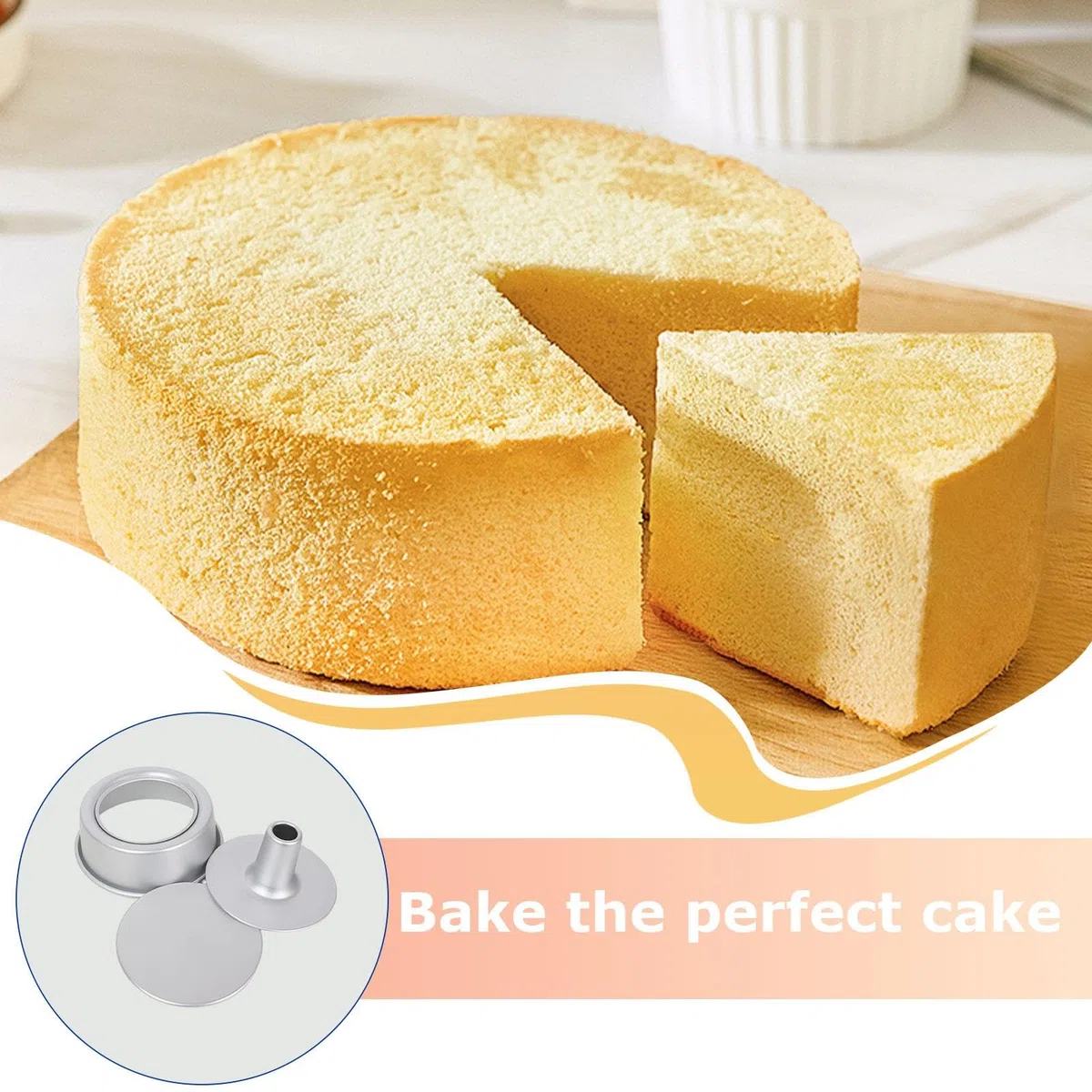 Molde para tartas de 8 pulgadas con parte inferior suelta, de gasa de aluminio, antiadherente con tubo, molde para tartas de ángel, molde para tartas de gasa para el hogar y la cocina
