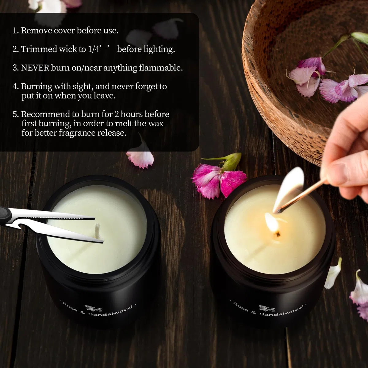 Velas perfumadas para el hogar, vela de aromaterapia con fuerte fragancia – 7.6 onzas, 100% cera de soja – Velas de Navidad perfumadas para hombres y mujeres en tarro negro, rosa y sándalo