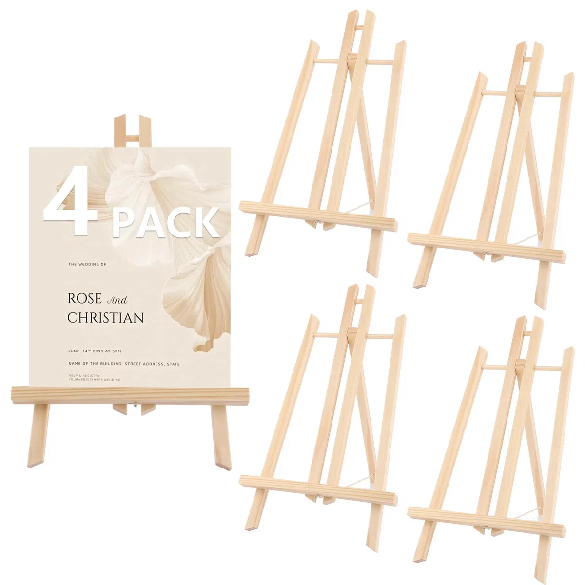 4 caballete de madera, 40 cm, caballete de madera pequeño, soporte de lona, caballete para pintura, arte infantil, artesanía, plegable y altura ajustable