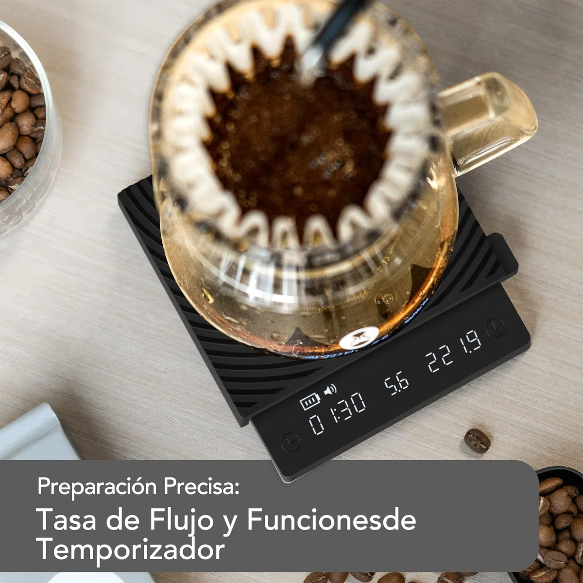 TIMEMORE Black Mirror Mini, balanza digital para café con temporizador, 2 kg/0,1 g, función de flujo, compacta y portátil, almohadilla protectora de silicona, balanza para espresso, negra
